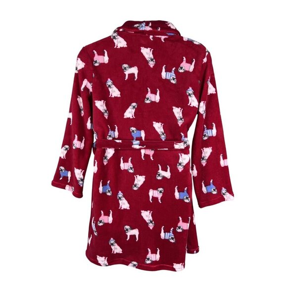 Dearfoams NWT L/XL Fleece Kimono Robe Pug Dog Print Snuggly Buddy Cozy Lounge - Picture 2 of 15